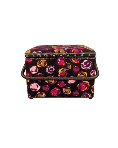 Boîte à couture 26x26x19cm bulles fuchsia fonds noir