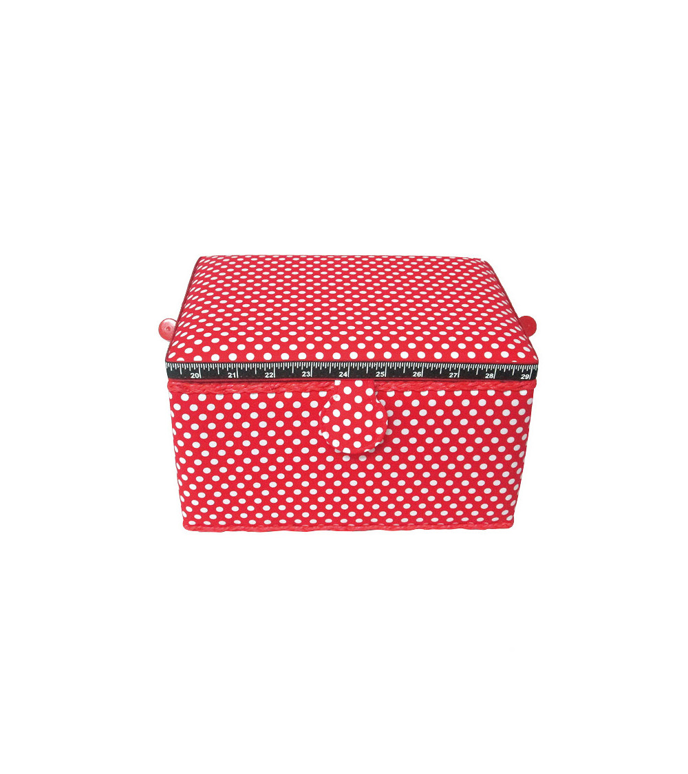 Boîte à couture 18,5x26x16cm pois blancs fonds rouge