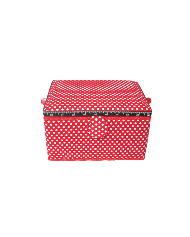 Nähkästchen 18,5 x 26 x 16 cm, weiße Punkte, roter Hintergrund