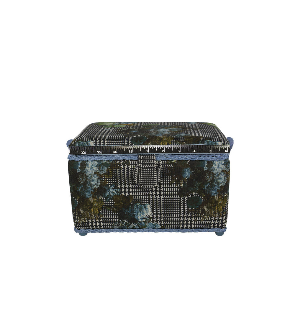 Scatola da cucito 18,5x26x16 cm ricamo inglese stampa floreale nera