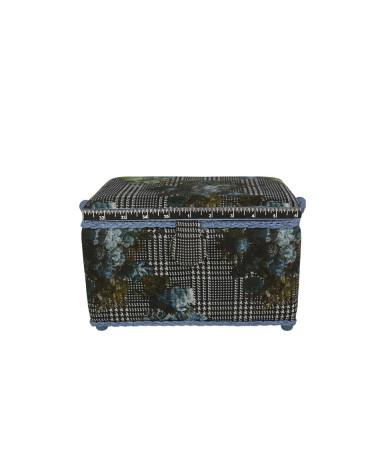 Scatola da cucito 18,5x26x16 cm ricamo inglese stampa floreale nera