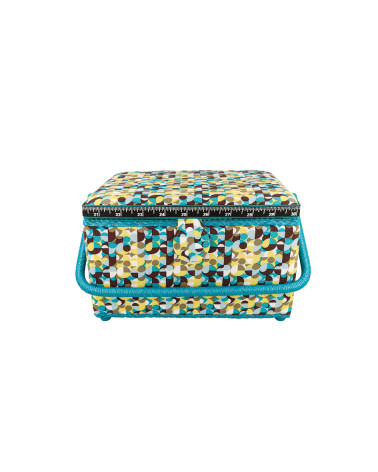 Scatola da cucito 18,5x26x16cm blu verde bolle fondo nero
