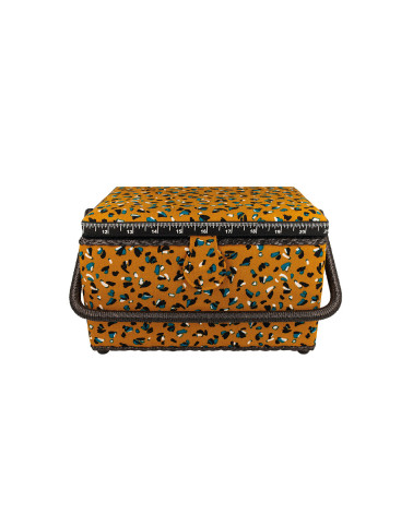 Sewing box 18.5x26x16cm mustard yellow blue speckled print
