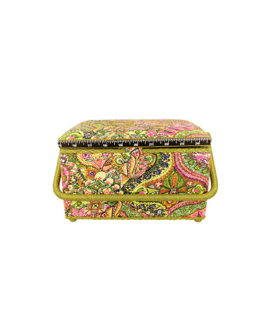 Boîte à couture 18,5x26x16cm imprimé rose et vert