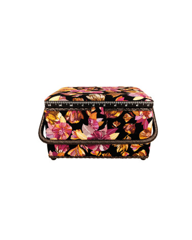 Scatola da cucito 18,5x26x16 cm foglie fucsia