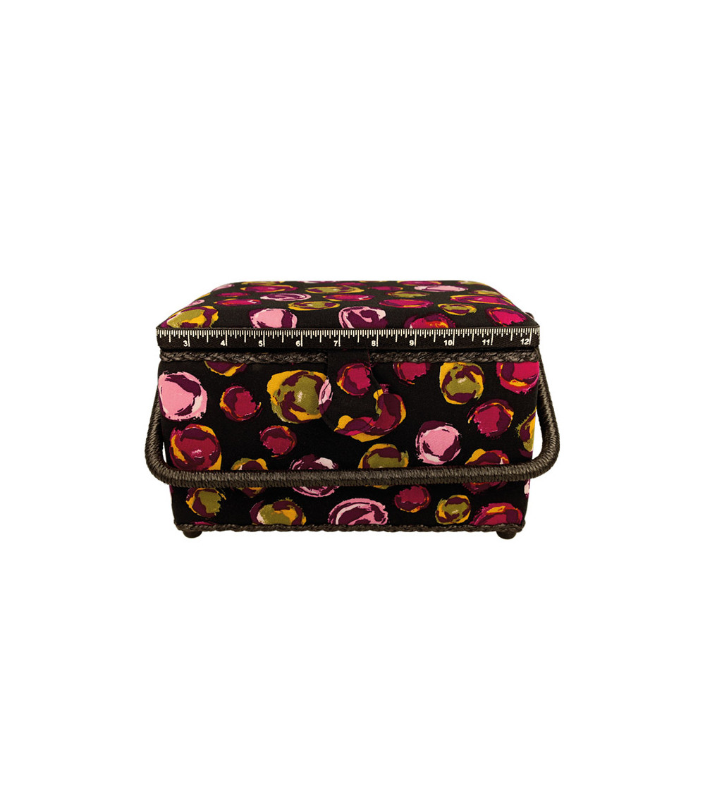 Nähkästchen 18,5 x 26 x 16 cm, Fuchsia-Blasen, schwarzer Hintergrund