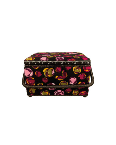 Boîte à couture 18,5x26x16cm bulles fuchsia fonds noir