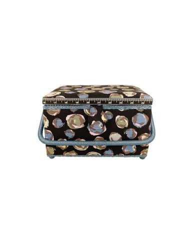 Boîte à couture 18,5x26x16cm bulles bleues vertes fonds noir