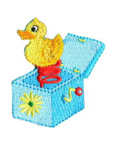 Vintage toy duck box iron-on badge