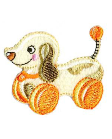 Iron-on patch toy vintage dog on wheels