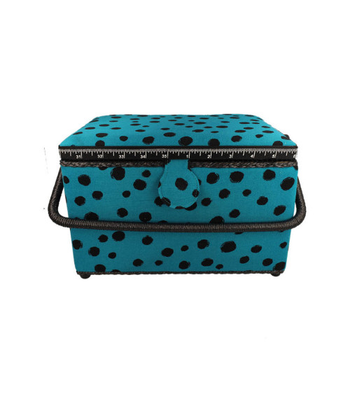 Sewing box 21x28.5x19.5cm black dots turquoise background