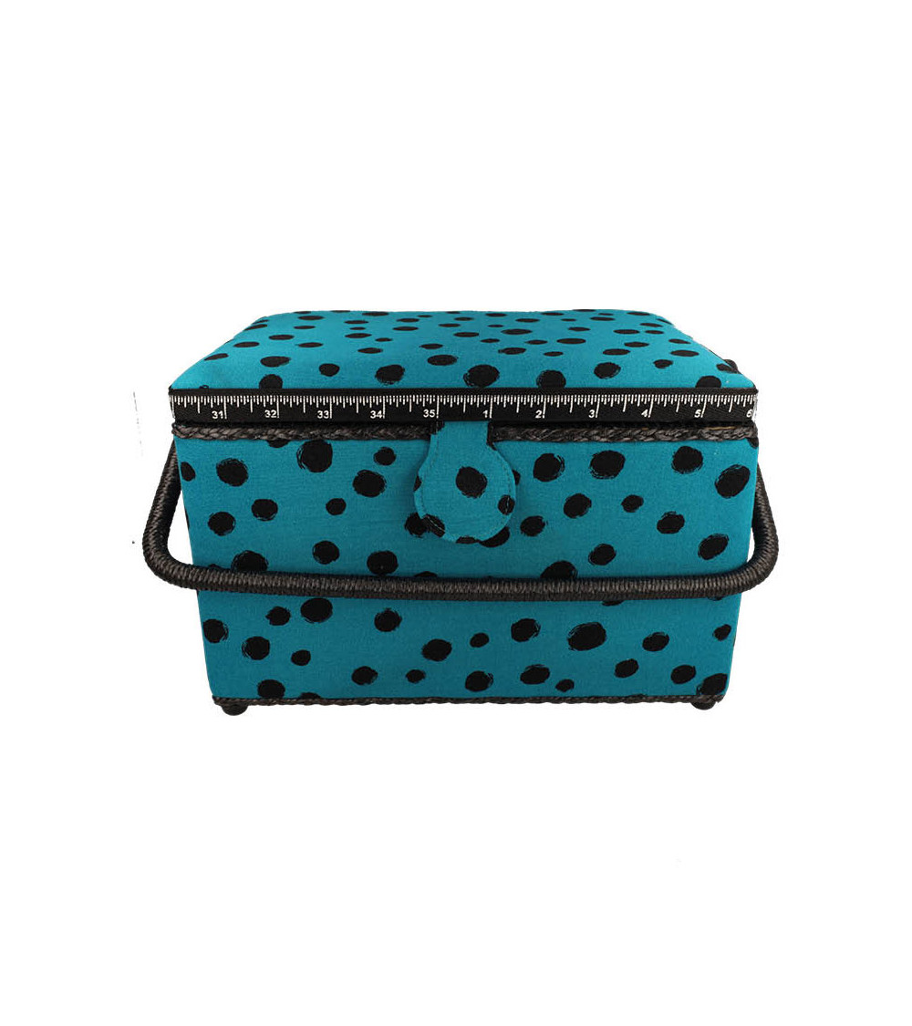 Sewing box 21x28.5x19.5cm black dots turquoise background