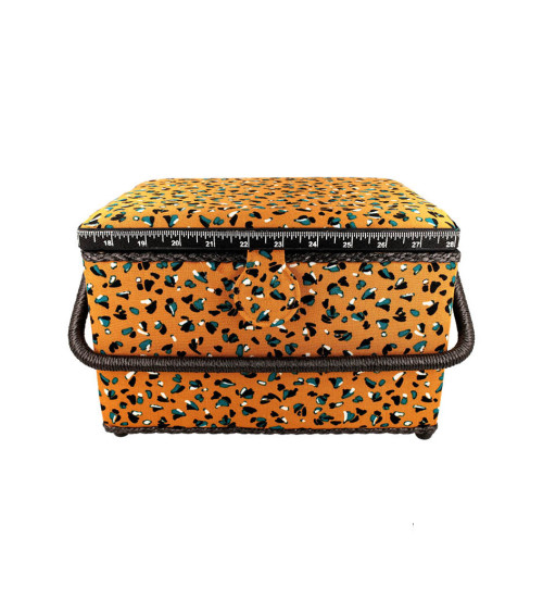 Sewing box 21x28.5x19.5cm mustard yellow blue speckled print