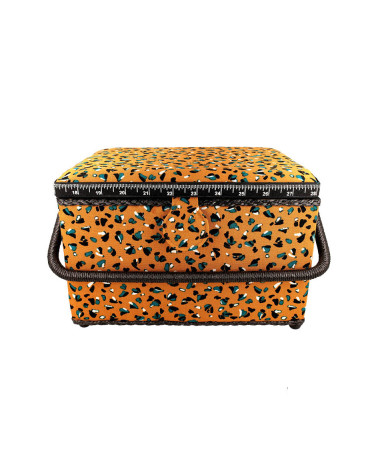 Sewing box 21x28.5x19.5cm mustard yellow blue speckled print