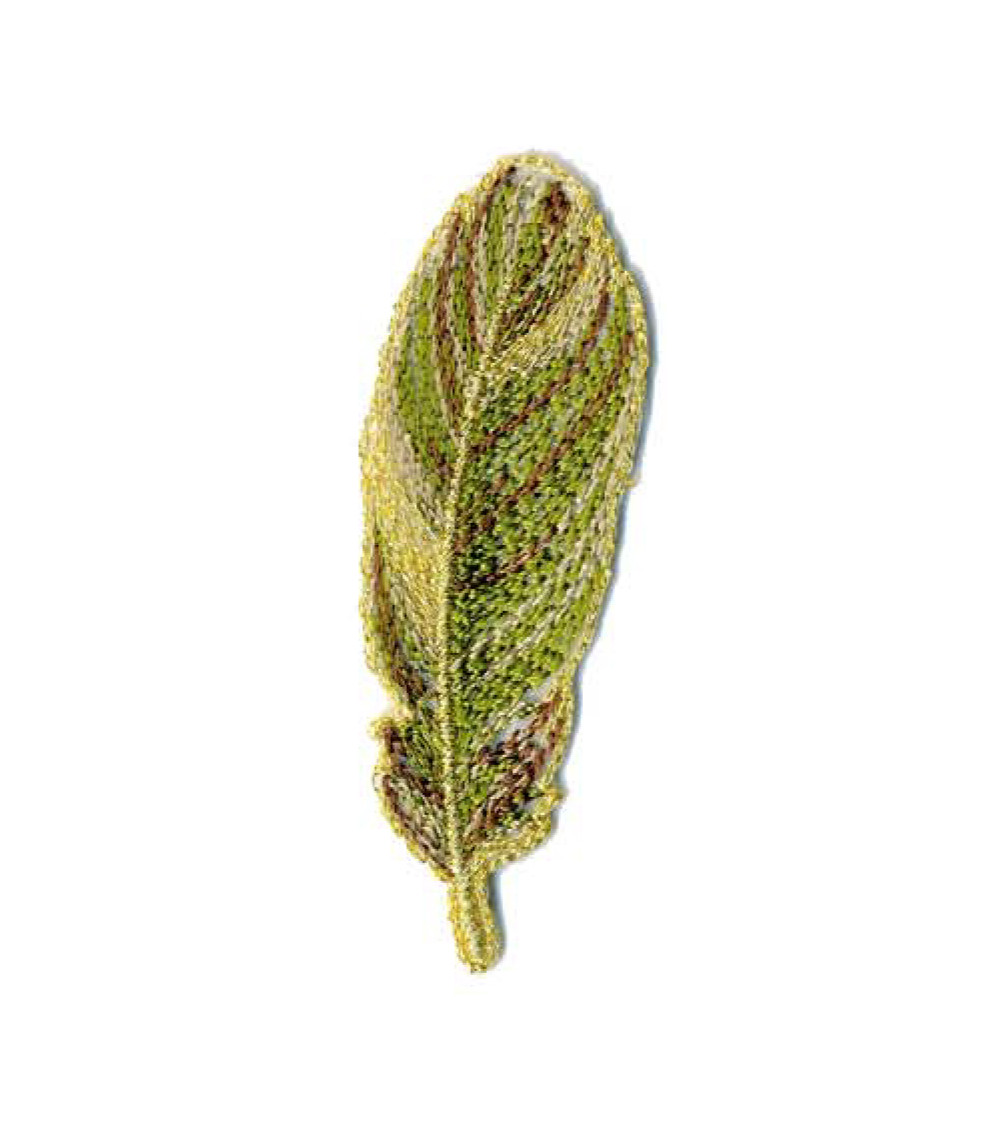 Green and gold leaf iron-on patch 7x2cm