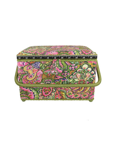 Boîte à couture 21x28,5x19,5cm imprimé rose et vert