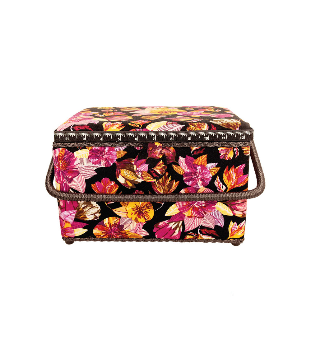 Scatola da cucito 21x28,5x19,5 cm foglie fucsia