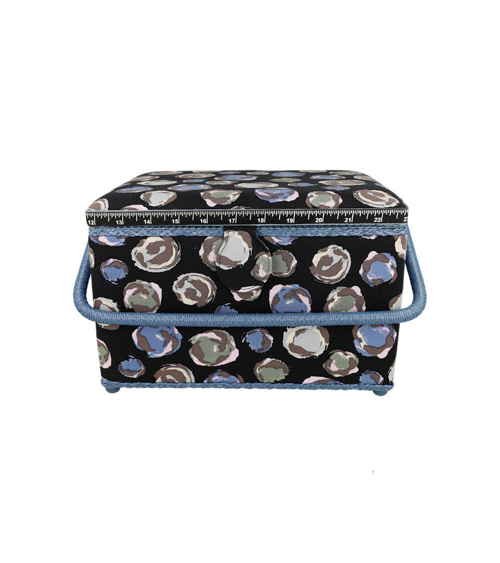 Boîte à couture 21x28,5x19,5cm bulles bleues vertes fonds noir