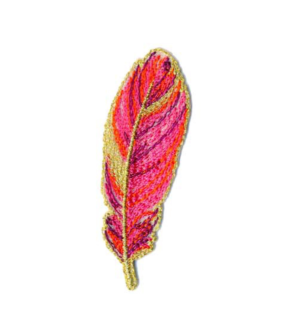 Pink and gold leaf iron-on patch 7x2cm