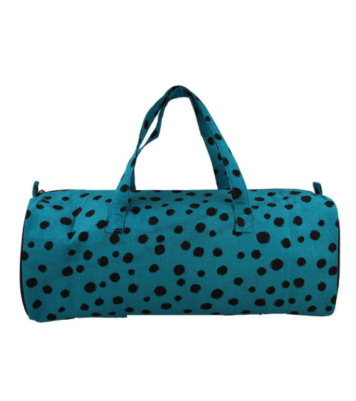Sac à tricot 44x14x17cm pois noirs fonds turquoise