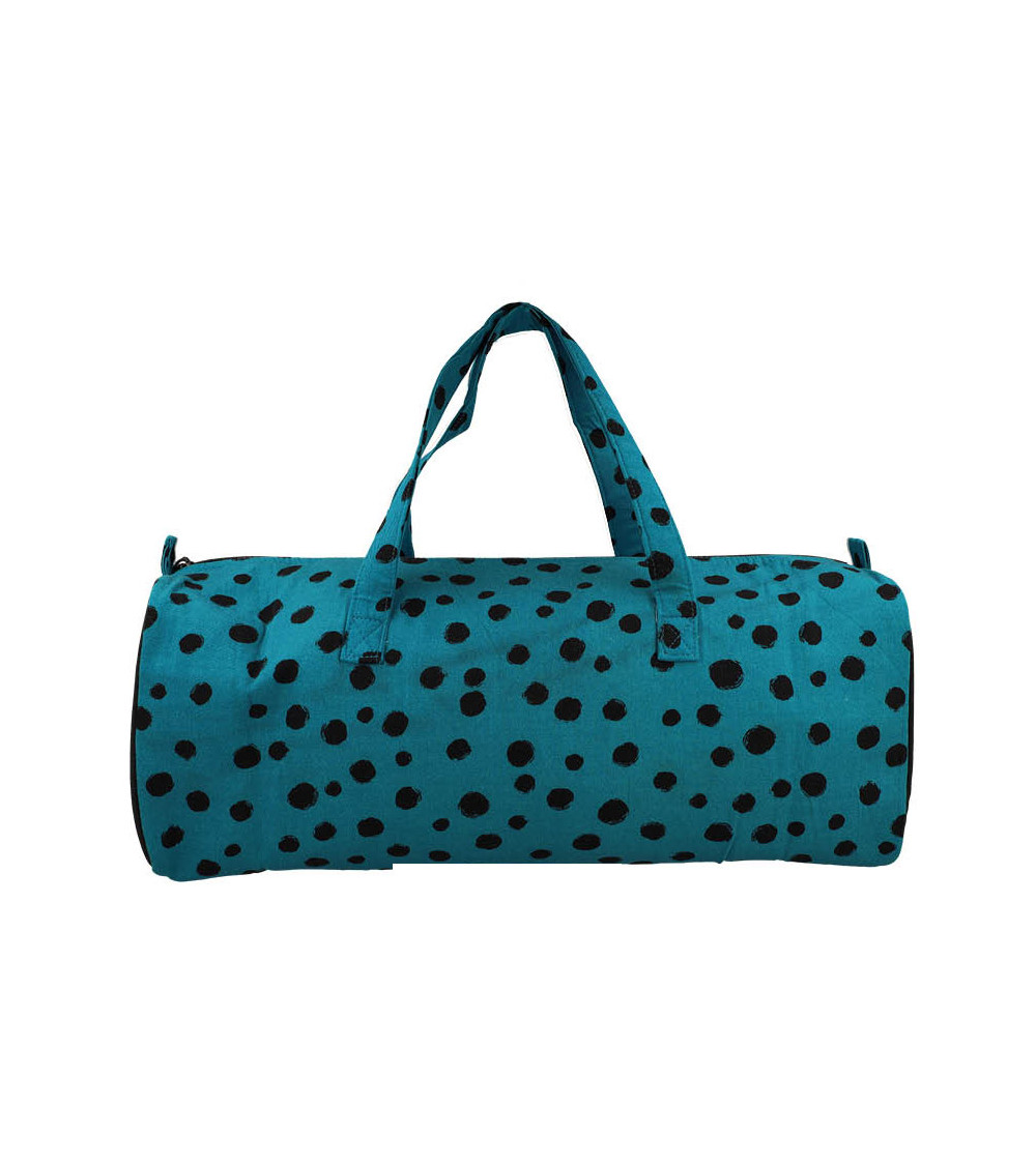 Knitting bag 44x14x17cm black polka dots turquoise background