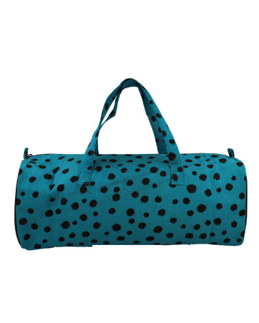 Sac à tricot 44x14x17cm pois noirs fonds turquoise