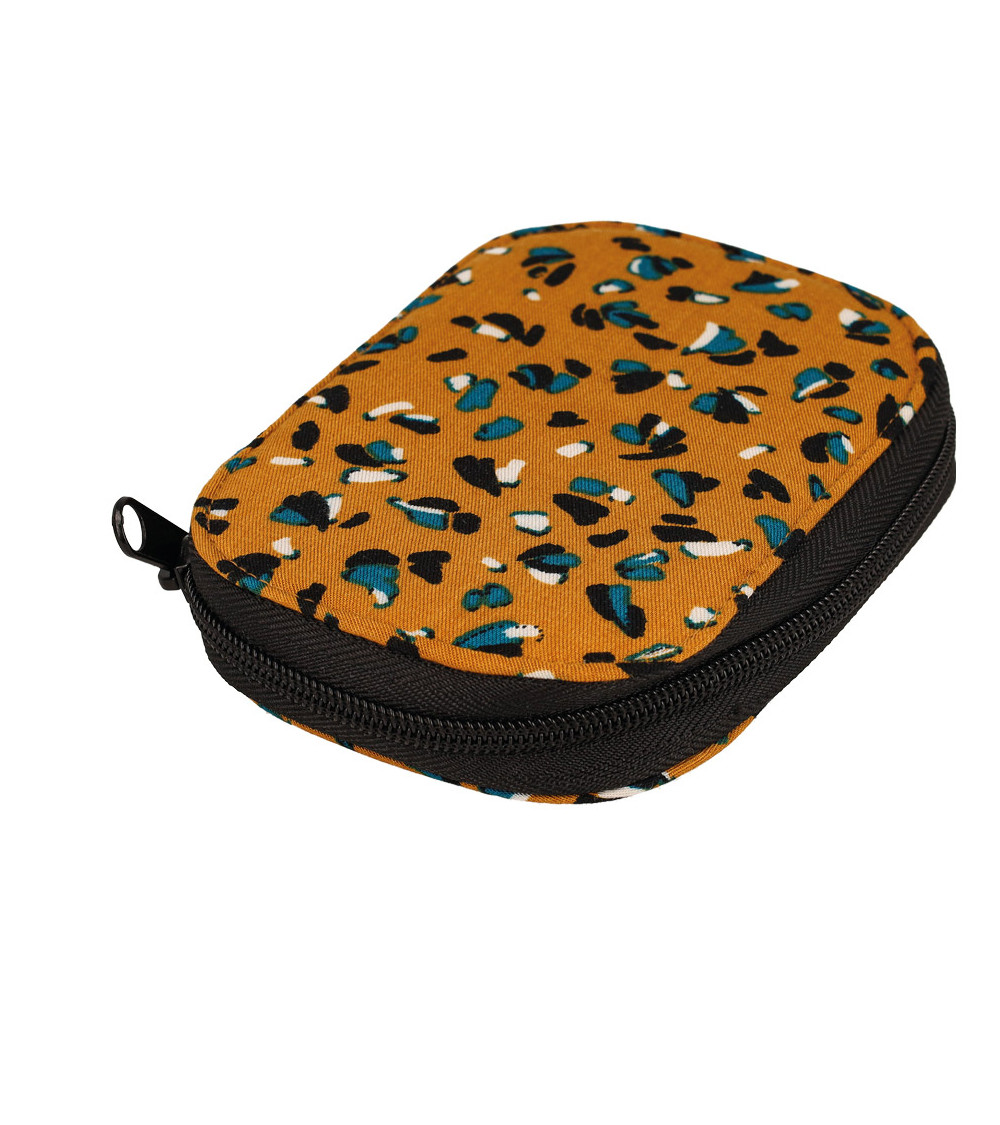 Sewing pouch 14x9cm speckled yellow mustard blue print