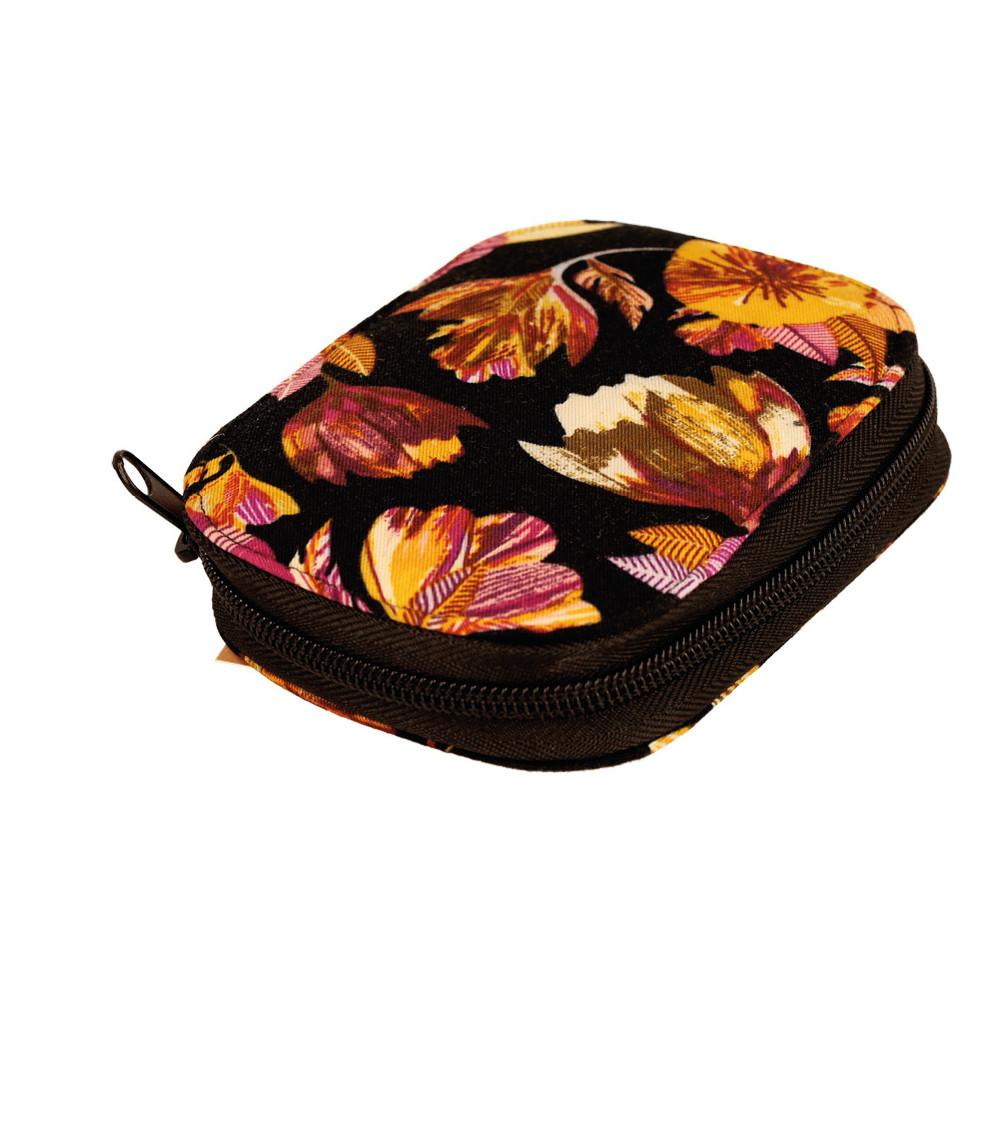 Sewing pouch 14x9cm fuschia leaves