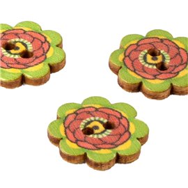 Bouton en bois fleur décorée multicolore 20mm