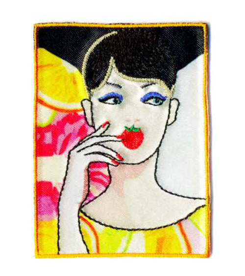 Yellow pin up iron-on patch 7 x 5cm