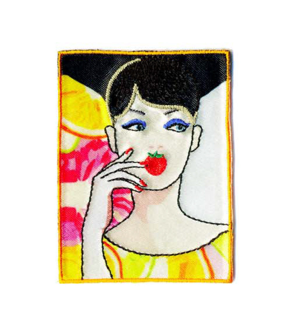 Gelber Pin-Up-Aufnäher zum Aufbügeln, 7 x 5 cm