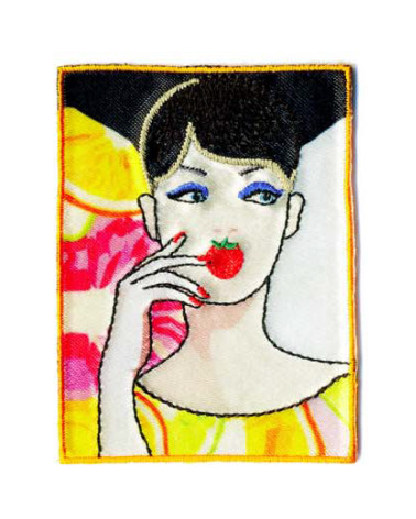 Gelber Pin-Up-Aufnäher zum Aufbügeln, 7 x 5 cm