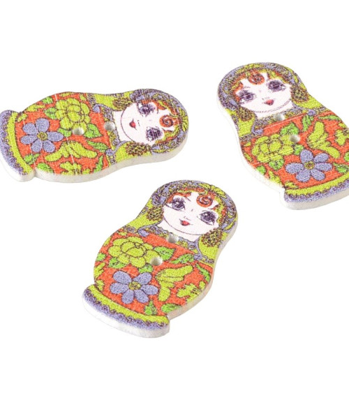 Lot de 6 boutons en bois poupée russe rouge et vert 30mm