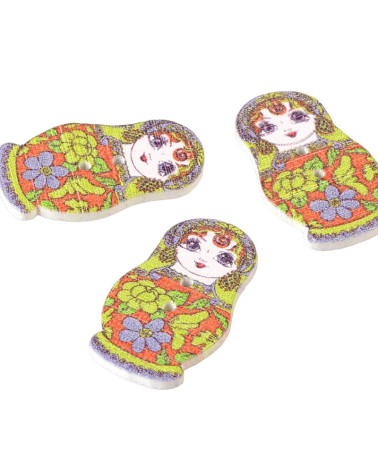 Set of 6 red and green Russian doll wooden buttons 30mm