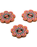 Lot de 6 boutons en bois fleur décorée multicolore 20mm