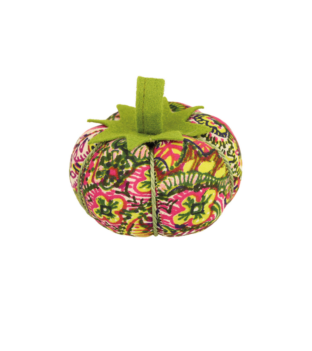 Tomato pin holder 8cm pink and green print