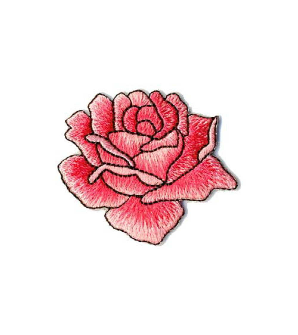 Ecusson thermocollant rose dessinée rose 4x4.5cm