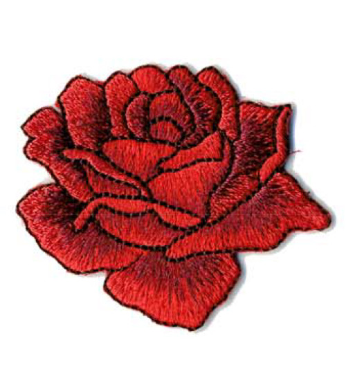 Red drawn rose iron-on patch 4x4.5cm