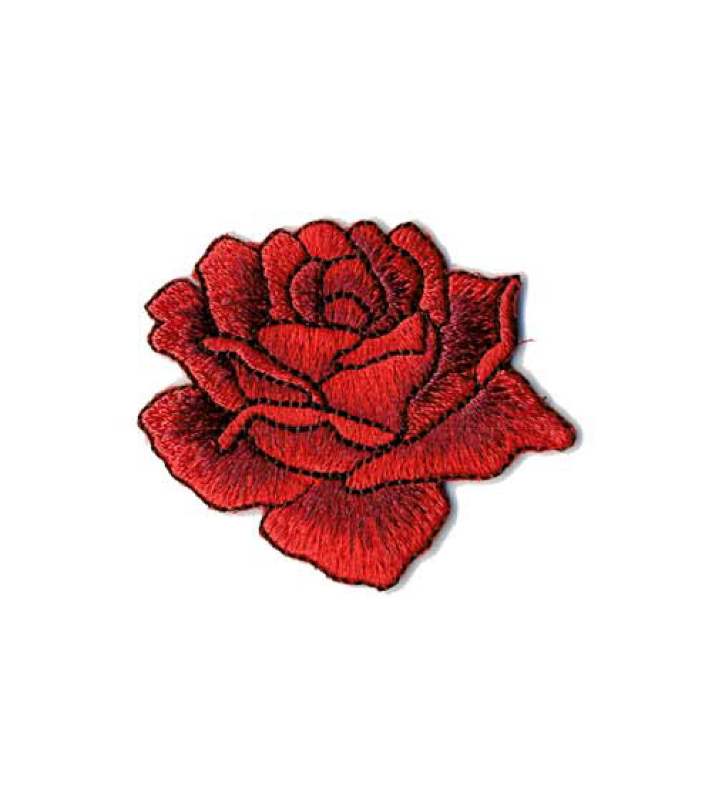Red drawn rose iron-on patch 4x4.5cm