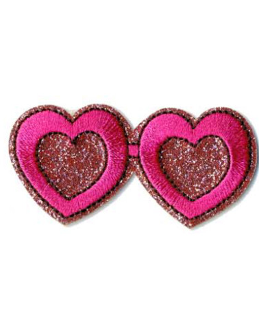 Heart glasses iron-on patch 6x3cm