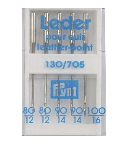 Pack of 5 Prym needles for sewing machines 130/705 leather 80-100