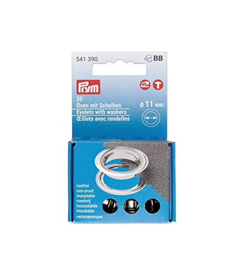 Set of 20 silver Prym eyelets and washers 11 mm