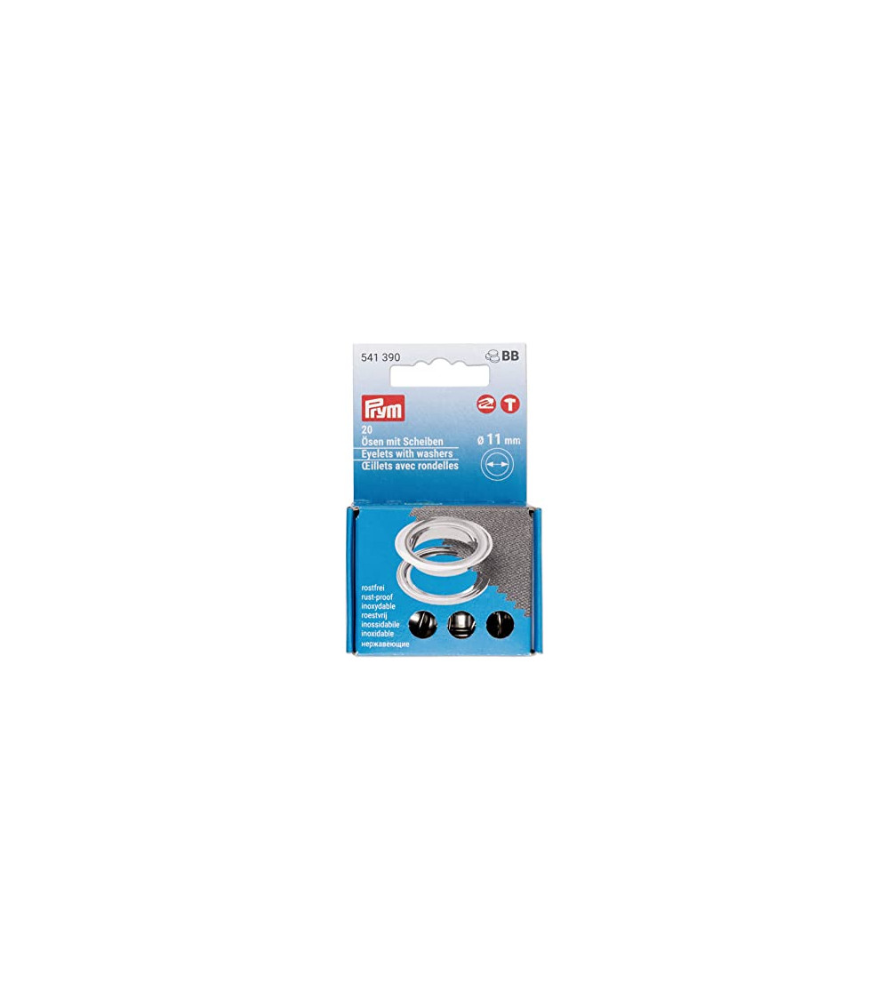 Juego de 20 ojales y arandelas Prym plata 11 mm