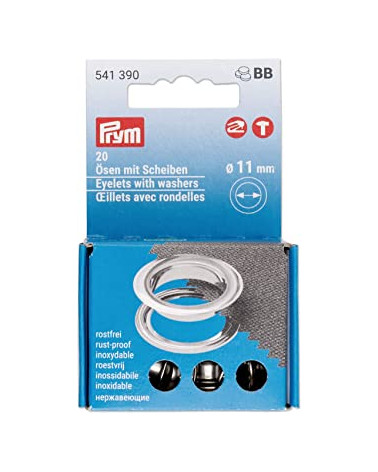 Set mit 20 silbernen Prym-Ösen und Unterlegscheiben 11 mm