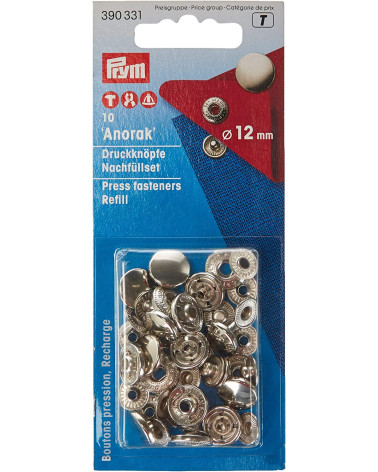 Lot de 10 boutons pression sans couture argenté Prym 12mm