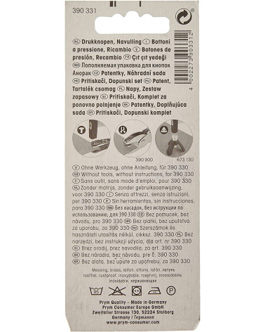 Lot de 10 boutons pression sans couture argenté Prym 12mm