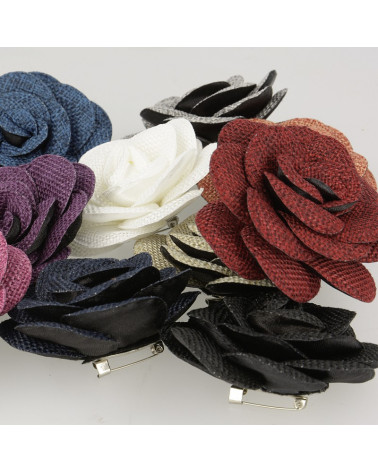 Ash gray woven flower brooch 7cm