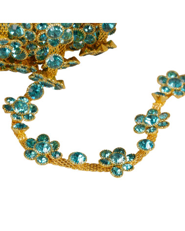 Bobine 5m galon fleurs pierre 15mm bleu turquoise 