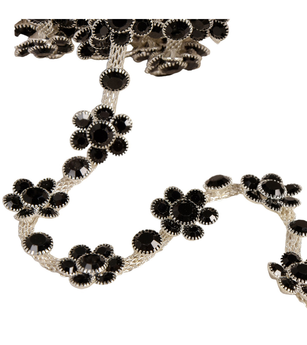 Stone flower braid 15mm black per meter