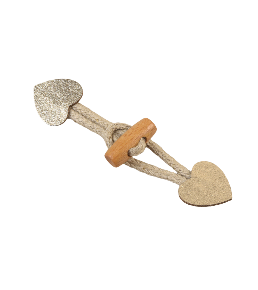 Set of 4 gold imitation leather heart frogs 2.4cm x 10cm